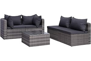 vidaXL Garten Sofgarnitur mit Polstern Kissen 5-TLG. Gartensofa Gartenmöbel Lounge Set Gartenset Sitzgruppe Sitzgarnitur Gartengarnitur Poly Rattan Grau