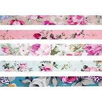 MegaCrea DIY - Lot De 5 Biais En Coton 1cm X 1m Motif Fleurs Bleu Et Jaune - Pour Couture Et Loisirs Créatifs