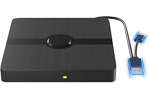 RUOVXWU Lecteur CD DVD Externe pour PC USB 3.0 Type C Portable CD/DVD -/+RW Drive Mince DVD Player Enregistreur RW/ROM Transmission Rapide pour Windows 11/10/8/7 Mac OS Linux Laptop PC Desktops