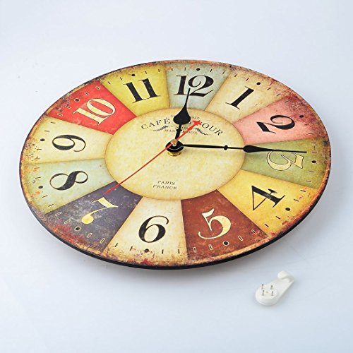 Finer Shop 12-Zoll-arabischen Ziffern Design Vintage Colorful Frankreich Paris Französisch Land toskanischen Stil Stille Wooden Wall Clock Wanduhr - 8