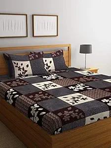 YATIN FAB Home Furnishing 144 TC Microfiber Box Printed Double Bedsheet with 2 Pillow Covers (Brown, 228 cm X 226 cm, Polycotton)