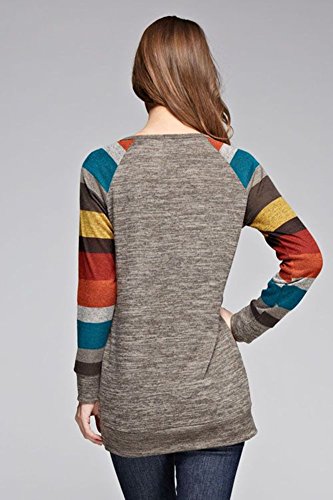 ICOCOPRO Frauen Crewneck Sweatshirt langarm Baumwolle Tunika bequem Gestreifte Tops Damen Lamarmshirt - 4