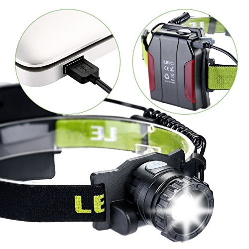 LE LED Stirnlampe USB wiederaufladbar und leicht 4 Helligkeiten Zoom 10W Headlampe wasserdichte Kopflampe Perfekt fürs Joggen Campen Lesen Laufen usw. - 7