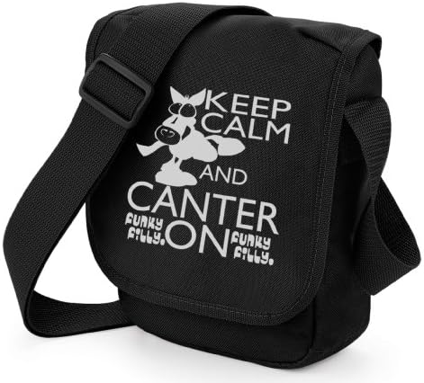Funky Filly Pony Girls Silver Horse Keep Calm and Canter On Shoulder Bag Black Size 23 x 17 x 7 cms