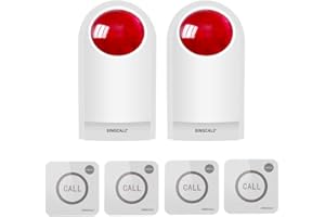 SINGCALL Sirena Stroboscopica Pulsante di Allarme Panico per la Sicurezza Domestica 2 Sirena lampeggiante Rossa e 4 Pulsanti di Emergenza per la Sicurezza della Gioielleria dell'hotel del Negozio