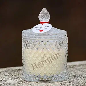 Heriyan 150g Aroma Scented Candle in Crystal Glass Jar Soy Wax Blended with Fragrance Oil Two Wick Long Lasting (Rose, Creamy White)