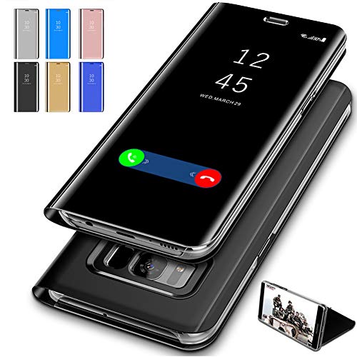 Preisvergleich Produktbild Samsung Note9 Displayschutzfolien Perspektive Spiegel PC PU-Leder zurück stehend Ultra Slim Stehen Protective Flip Folio Fall Bildschirm Spiegel-Schutz für Samsung Galaxy Note 9 (schwarz) 1PCS