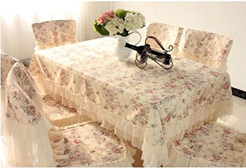 QIN PING GUO QPG European Pastoral Table Cloth Chair Cover Cushion Set Coffee Table Cloth Round Table Lace Dining Chair Cover Tablecloth Chair Sets Cloth (Color : B, Size : 6#)