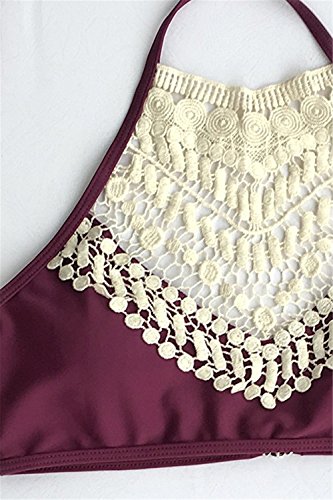 Outgobuy Fashion Women’s Lace Splicing Halter Padding Sexy Tank Bikini Set - 2