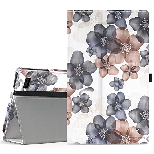 MoKo Fire 2015 7 Zoll Hülle - Kunstleder Ständer Schutzhülle Smart Cover mit Stift-Schleife und Stanfunktion für Amazon Fire Tablet (Vorherige 5th Generationeration - 2015 Modell) Tablet, Blumen Marineblau
