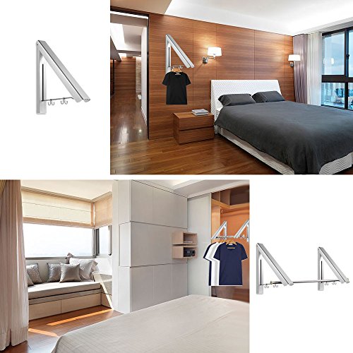 Klappbar Wand-Kleiderständer, Migimi Garderobenhaken Klappbar Kleiderhaken Aluminium Platzsparend Ideal Für Flur, Waschkeller, Schlafzimmer, Büro – Silber 43*4.5*3.2CM (2 Stück + Edelstahl Tube faltende) - 6