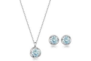 immobird Zestaw biżuterii damskiej srebro wysokiej próby 925 z kamieniem urodzinowym wisiorek w kształcie róży naszyjnik i kolczyki zestaw na prezent dla kobiet