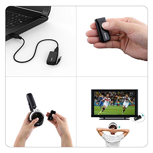 AUKEY Transmisor Bluetooth A2DP de M  sica y Audio Est  reo  Mini Transmitter Port  til con Cable con Jack 3 5 mm  Alcance de 10m para M  vil  iPhone  Android  MP3  Tableta  TV  etc    BT-C1 Negro  