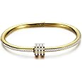 Shining Diva Fashion 18K Gold Plated Stainless Steel Openable Crystal Bracelet | Cuff Bangle | Friendship Couple Wedding Gifts for Mother Sister Wife Girlfriend | Anti Tarnish Jewellery