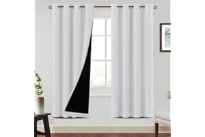 BellaHills 100% Tende Oscuranti Tende con Anelli 2 Pezzi, Tende Camera da Letto Fonoassorbente L140 x A225 cm, tende per interni tende moderne, Tende Per Interni, Bianco Sbiancato