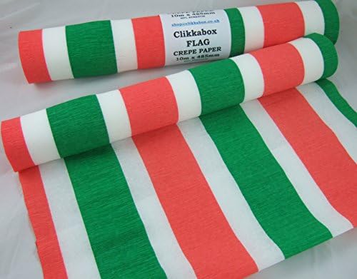 1 Green, White, Red Flag Crepe Paper Roll 10meters x 48.85cm (19ins) heavier than standard crepe and flame retardant. Many uses as decorations, marketing tools, great favourite with schools and the craft industry, World Cup