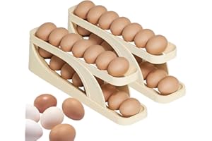 ONLYNERY Organizador de Huevos para Nevera, 1/2pcs hueveras para frigorifico, Rejilla Almacenamiento con Ruedas Delgadas, Organizador Nevera, Portahuevos Automático por Gravedad, dispensador Huevos Nevera