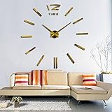 KESOTO Groß XXL 3D Wand Uhr Wanduhr Wandtattoo Wandsticker Aufkleber Spiegel Deko für Wohnzimmer - Gold #3