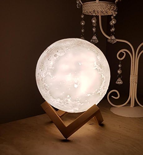 3D Printed Moon Light (15cm Diameter), Rechargeable Bedroom Night Light or Desk Lamp (Tap moon to change colour)