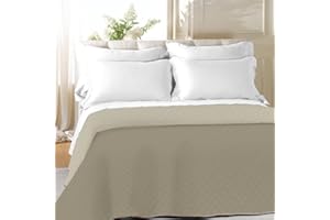 LARA MORADA Trapuntino Copriletto Primaverile-Estivo Tinta Unita Jacquard Double-Face 100% Made in Italy in Morbida Microfibra beige/Panna Singolo 1p