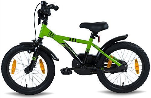 PROMETHEUS Kinderfahrrad 16 Zoll Jungen in Grün & Schwarz mit Stützrädern | Seitenzugbremse und Rücktrittbremse | ab 5 Jahren | 16“ BMX Edition 2017 - 6