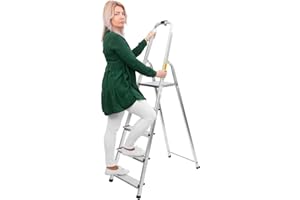 ‎STREND PRO STREND PRO Trittleiter 5 Stufen Klappbar | max.125kg | Haushaltsleiter 5 Stufen | Stehleiter Alu für Arbeiten in Küche/Haushalt/Garage/Renovierung | Leiter 1,68m/2,97m | Aluleiter