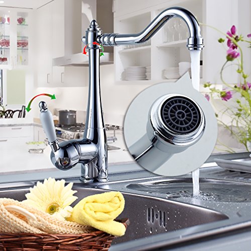 Auralum® Elegant Armatur Einhebel Wasserhahn mit weißem Griff Waschtischarmatur Waschbecken Spültischarmatur Retro-chic - 9