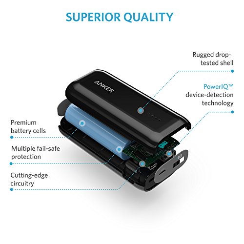 Batterie Externe Anker Astro E1 5200mAh ultra-compacte munie de la technologie PowerIQ  pour iPhone X   8   8 Plus   7   7 Plus   6S   6S Plus   6   5S   5C  iPad 4   Air  Samsung Galaxy S5   S4  Nexus  HTC et autres