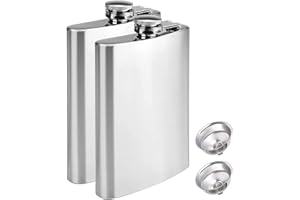 QEEYON Petaca Portátil con Embudo, 2 pcs 8oz Petaca de Acero Inoxidable 304 para Whisky, Botella de Almacenamiento de Licor para Transportar Alcohol, para Senderismo, Viajes, Escalada, Camping, Fiesta