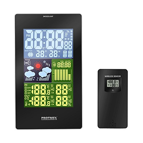 Protmex EM3352C Multifunktion Kabellos Wetterstation Uhr Vorhersage Station Digitales Thermometer Mit Innenraum Draussen Temperatur Feuchtigkeit Sensor Bunt LCD Bildschirm Mit Barometer Snooze Mond Phase DCF-Funk-Zeitanzeige - 2