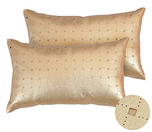 Deconovo Kissenbezüge Lederoptik Kissenhülle Wohnzimmer 30x50 Gold Quadrat 2er set