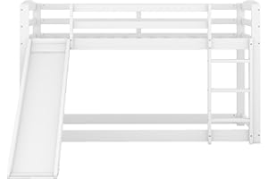 Azkoeesy Litera Infantil de 90 x 200 cm con tobogán y somier, con protección anticaída, Cama Individual, Cama para Adolescentes, Madera de Pino, Color Blanco.