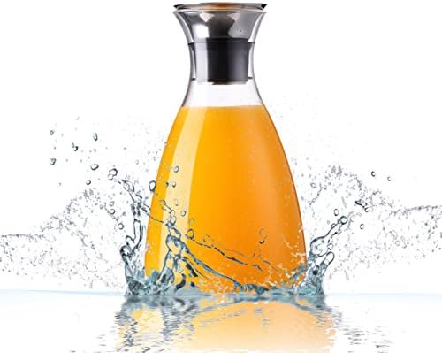 Glass Water Pitcher Carafe 1.5 Litre With DripFree Lid, BPAFree Jar, Perfect For Hot and Cold Beverage, Juices, Wine, Iced Tea.