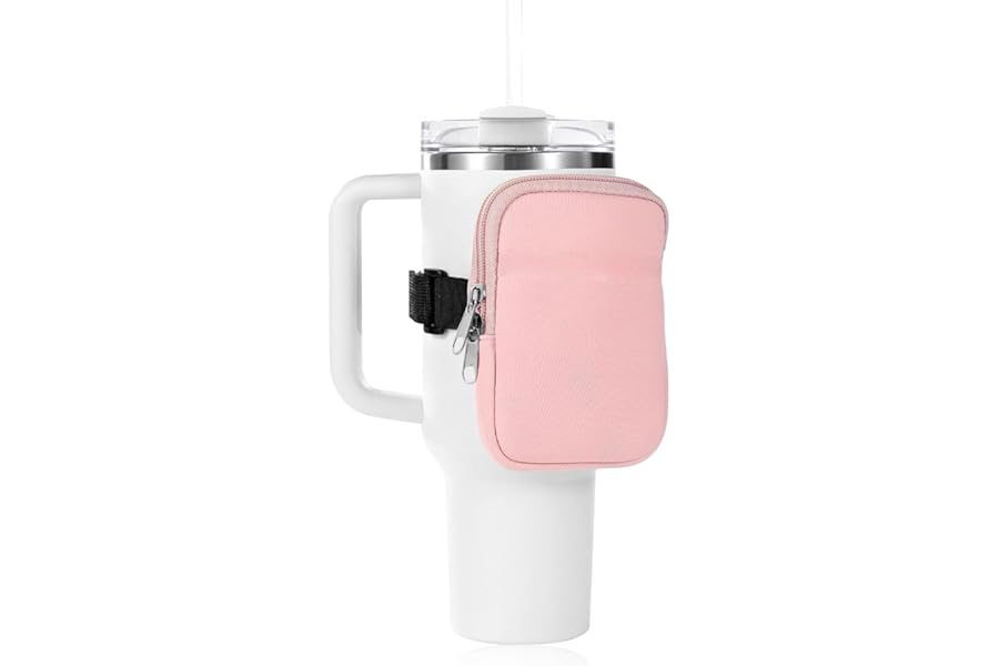 MultiValue Water Bottle Pouch for Stanley, Adjustable Belt Water Bottle Bag Leisure Portable Gym Bottle Pouch for Stanley Accessories Zipper Bag for Keys, Cards, Phone (Pink)