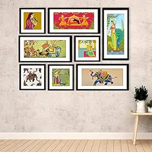 wallmantra Synthetic wood Madhubani Art Collage Picture Wall Frame - Set of 8