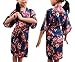 Produktbild Swallowuk Kinder Mädchen Morgenmantel Kimono Nachtwäsche Bademantel Pyjamas mit Blumenmuster für Sleepwear/Party/Hochzeit (6, Dunkelblau)