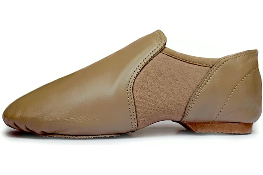 Jazz Shoes - Slip on Jazz Dance Shoes Rubber Split Sole - Soft Leather and Neoprene - Modern Stage Fish Style