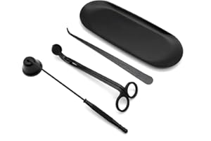 Chexin Zestaw 5 akcesoriów do świec, z gaśnicą, przecinakiem do świec, knotami, pęsetą i półką, stal nierdzewna, zestaw narzędzi do świec, prezent dla Candle Lover (czarny)