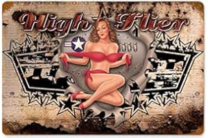 LOTUSWORLD Lethal Threat Pin Up Girl High Flier Plaque en métal militaire Man Cave Garage 20,3 x 30,5 cm