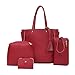 Produktbild Longzjhd Frauen Vier Stellen Sie ein Handtasche Damen Handtasche Mode PU Tasche 4pcs Schultertasche Umhängetasche Handtasche Geldbörse set Leder Tasche Bag Festplatte Bag