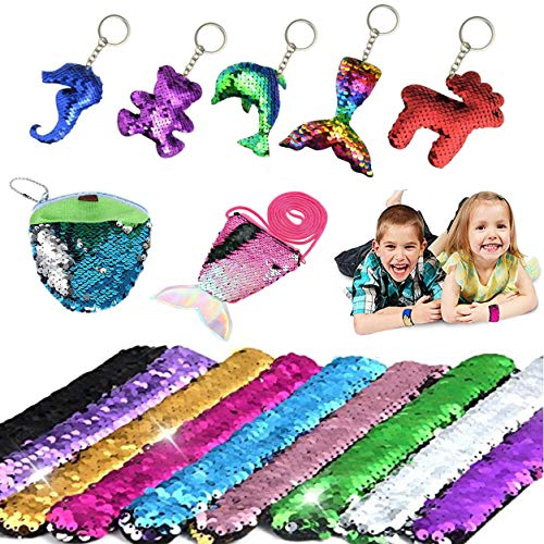 Preisvergleich Produktbild 12 x wendbare Meerjungfrau-Geschenke, glänzende Pailletten Armbänder Schlüsselanhänger; Münzgeldbörse Geldbörse Geldbörse Zcoins Pailletten