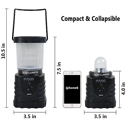 InnooLight LED Camping Laterne 300lm tragbar, 3 Helligkeitsstufe, Batteriebetrieben, IP65, stoßfest, rutschfest, Wasserdicht Campinglampe Campingleuchte für Wandern, Notfall, Hurrikane, Ausfälle - 5