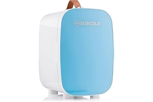 Subcold Pro6 Luxus Mini Kühlschrank Kühler | 6 Liter / 8 Dosen | AC und exklusive USB Power Option | Tragbarer kleiner Kühlschrank für Büro, Schlafzimmer, Auto, Reisen, Hautpflege & Kosmetik (Blau)