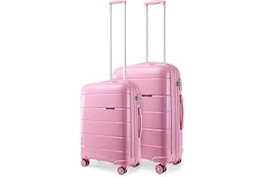 Kono Lightweight Polypropylene 2 Piece Luggage Set 20" Carry-on Hand Cabin Luggage + 24" Medium Suitcase with TSA Lock and YKK Zipper (Pink)