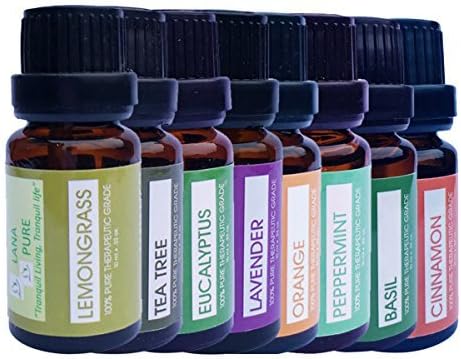 Top 8 Aromatherapy Essential Oils Premium Set 100% Therapeutic Grade Oil - Lavender, Teatree, Eucalyptus, Orange, Lemongrass,Peppermint, Cinnamon and Basil
