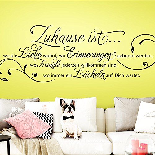 Wandora G027 Wandtattoo Wandaufkleber Wandsticker Zitat Zuhause ist wo die Liebe wohnt ... Familie Liebe Lächeln Blumenranke braun (BxH) 120 x 42 cm
