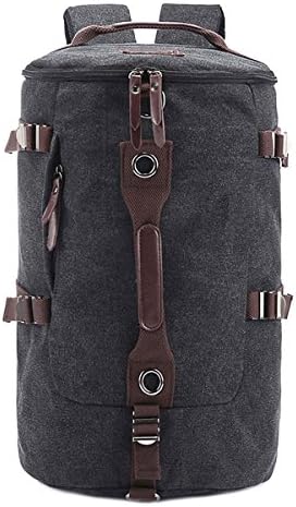 Ushang Vintage Canvas Barrel Backpack Travel Duffel Bag Rucksack Camping Bag, Black