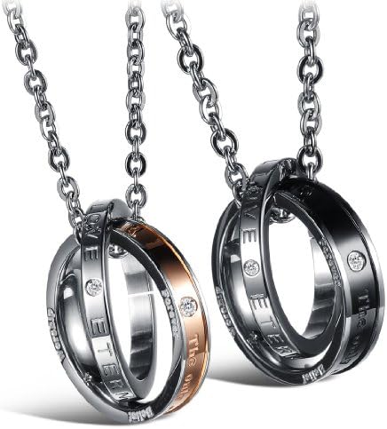 Tingyao His &amp; Hers Matching Set Titanium Stainless Steel Couple Pendant Necklace Korean Love Style in a Gift Box (One Pair) (NO2)