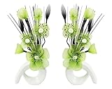 Flourish 794774 QH1 Matching Pair of White Vases with Green Nylon Artificial Flowers in Vases Fake Flowers Ornaments Small Gift Home Accessories 32cm (Kitchen &amp; Home)