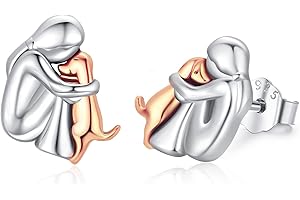 CHENGHONG Orecchini a cerchio in argento 925 in oro rosa con pendente a forma di cane, per gatti e cuccioli, regali per bambini amanti dei cani, Argento